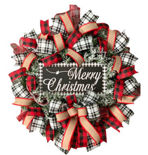 Load image into Gallery viewer, Farmhouse Buffalo Plaid Christmas Wreath, Buffalo Plaid Wreath, Merry Christmas Wreath, Holiday Wreath
