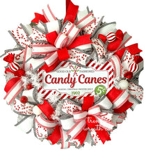 Load image into Gallery viewer, Candy Cane Wreath, Christmas Candy Cane Peppermint Wreath
