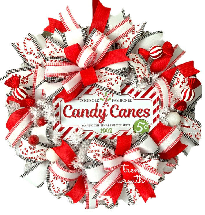 Candy Cane Wreath, Christmas Candy Cane Peppermint Wreath